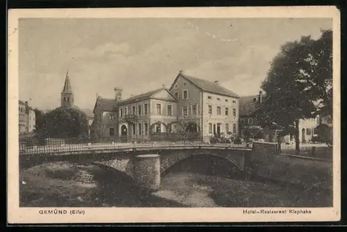 AK Gemünd /Eifel, Hostel-Restaurant Klaphake mit Brücke