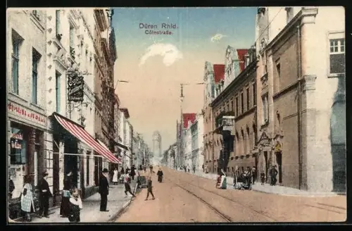 AK Düren /Rhld, Blick durch die Cölnstrasse mit Conditorei M. Schwarz