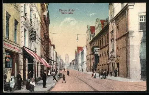AK Düren /Rhld, Blick durch die Cölnstrasse mit Conditorei M. Schwarz