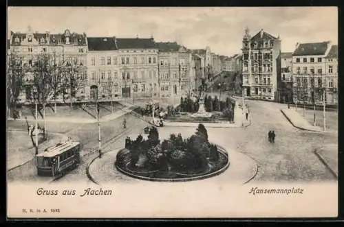 AK Aachen, Hansemannplatz mit Strassenbahn