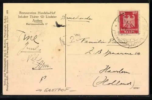 AK Aachen, Gasthof Handels-Hof, Inh. Thäter & Lindeier