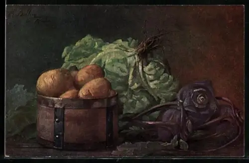 Künstler-AK M. Billing: Stillleben mit Gemüse