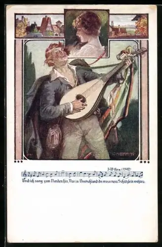 Künstler-AK W. Braun, Deutscher Schulverein Nr. 1238: Und ich sang zum Norden hin, nur in Deutschland ...