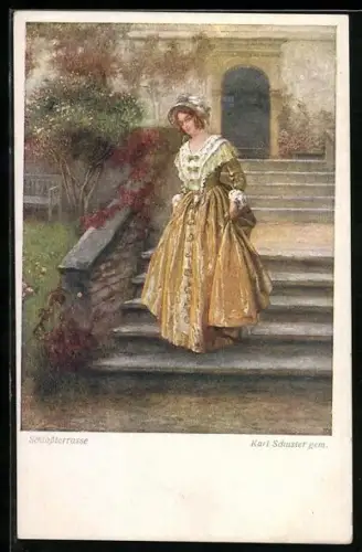 Künstler-AK Karl Maria Schuster: Fräulein an der Schlossterrasse