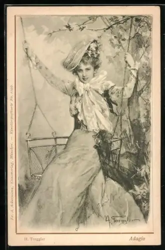 Künstler-AK Hermann Torggler: Dame auf einer Schaukel