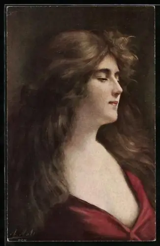 Künstler-AK A. Asti: Reflexion, Porträt junge Frau