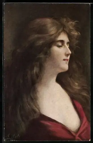 Künstler-AK A. Asti: Reflexion, Porträt junge Frau