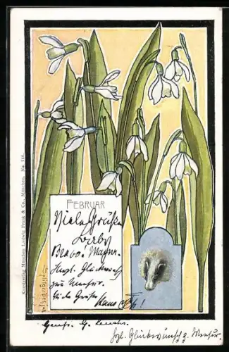 Künstler-AK August Splitgerber: Osterglocken und Dachs
