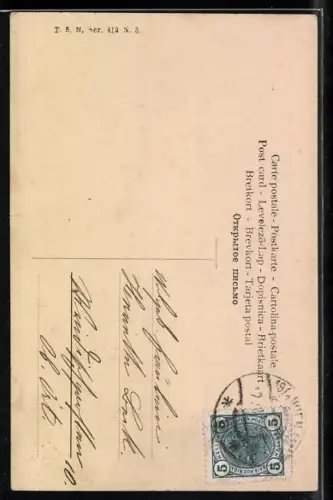 Künstler-AK R. Kratky: Kinder in Trachten mit Stechpalmenzweigen, Neujahresgruss