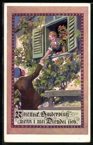 Künstler-AK F. Gareis: Paar unterhält sich am Fenster