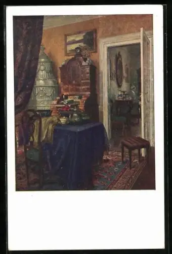 Künstler-AK Karl Maria Schuster: Gute Stube mit Sekretär