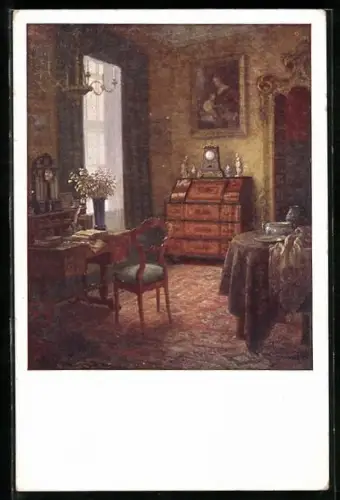 Künstler-AK Karl Maria Schuster: Gute Stube mit Schreibtisch