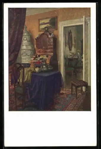 Künstler-AK Karl Maria Schuster: Gute Stube mit Sekretär
