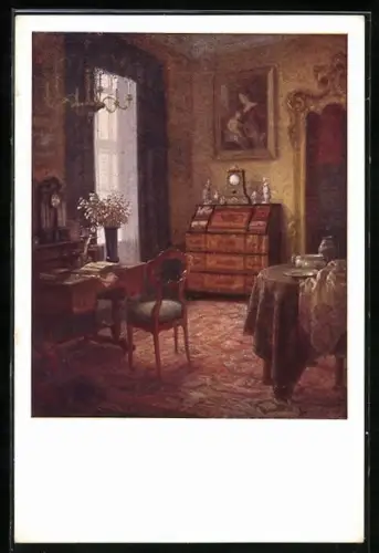 Künstler-AK Karl Maria Schuster: Gute Stube mit Schreibtisch