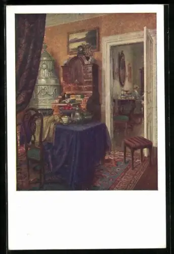 Künstler-AK Karl Maria Schuster: Gute Stube mit Sekretär