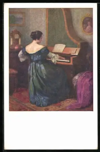 Künstler-AK Karl Maria Schuster: Dame am Klavier