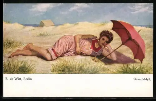 Künstler-AK Dame im Badeanzug