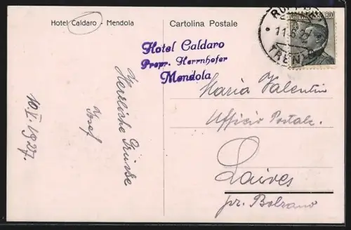 Künstler-AK Caldaro, Mendola, Hotel Caldaro und Ort aus der Vogelschau