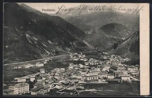 AK Predazzo, Totalansicht aus der Vogelschau
