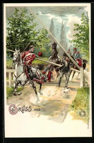 Lithographie Husar reitet davon