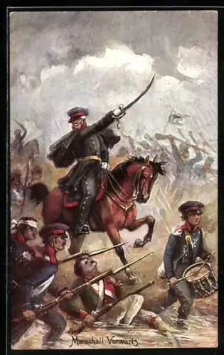 Künstler-AK Befreiungskriege, Marschall spornt die Soldaten in der Schlacht an
