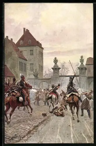 Künstler-AK Richard Knoetel: Kampf am Halle`schen Tore zu Berlin am Morgen des 4. März 1813