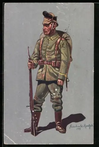 Künstler-AK Unteroffizier des K. Sächs. Schützen-Rgt. Prinz Georg Nr. 108 in Felduniform 1914-15