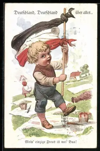 Künstler-AK Carl Moos: Deutschland, Deutschland über alles!, Junge mit einer Fahne
