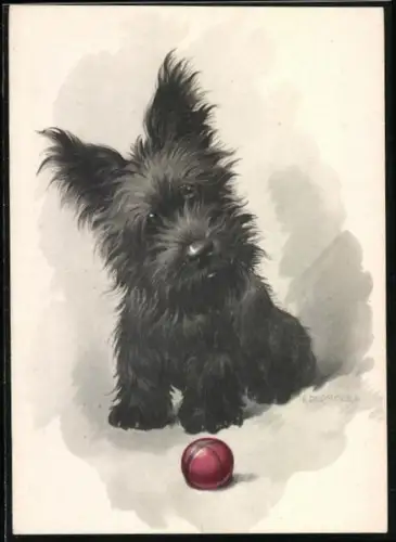 Künstler-AK E. Dermitzel: Terrier will spielen