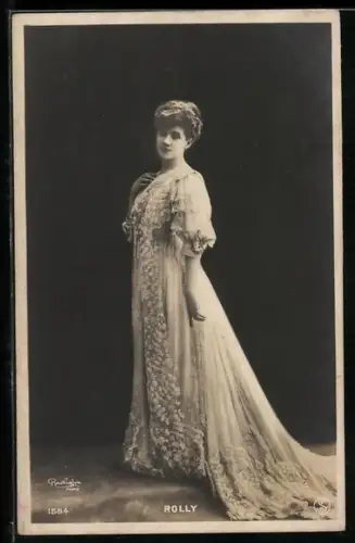 Foto-AK Atelier Reutlinger, Paris, Schauspielerin Rolly im rosa Kleid