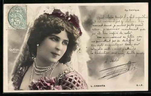 Foto-AK Atelier Reutlinger, Paris: L. Chavita mit Schleier