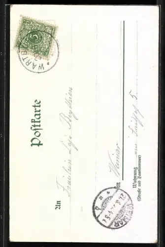 Lithographie Eisenach, Wartburg, Paar auf dem Waldweg unterhalb der Burg