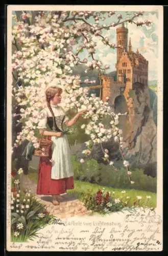 AK s` Bärbele vom Lichtenstein und Blick zur Burg