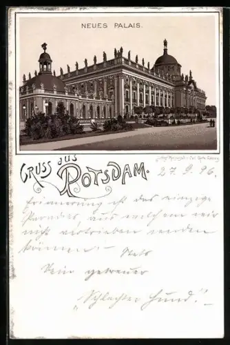 Lithographie Potsdam, Blick auf das Neue Palais
