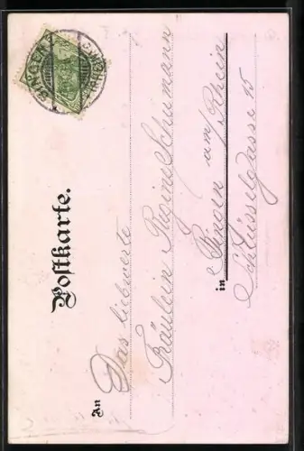 Lithographie Trechtingshausen, Blick zum Schloss Rheinstein