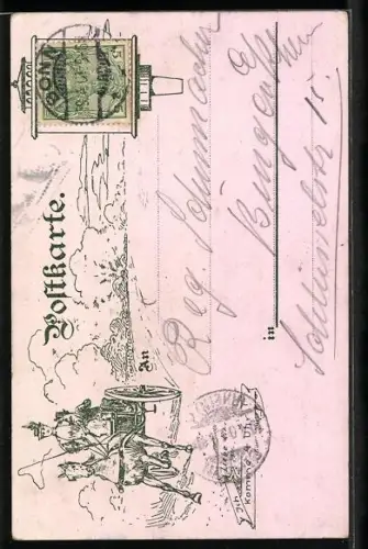 Künstler-AK Godesberg, Ruine Godesberg mit Bäume davor