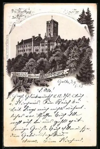 Lithographie Eisenach, Wartburg von Osten