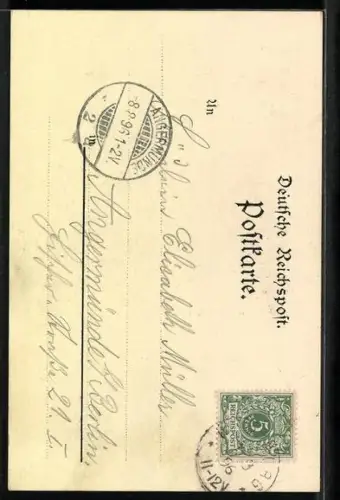 Lithographie Eisenach, Wartburg, Partie im Hof