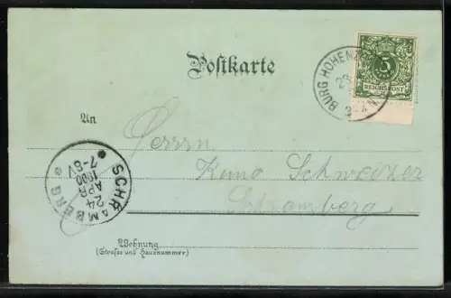 Mondschein-Lithographie Hohenzollern, Schloss, Inneres Grafensaal, Torturm