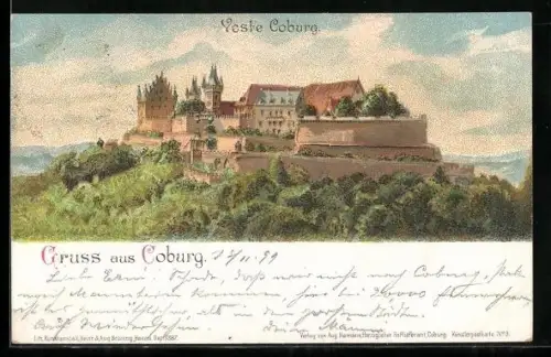 Lithographie Coburg, Blick auf Veste Coburg