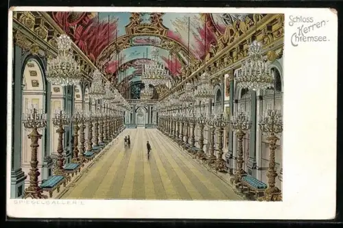 Lithographie Schloss Herrenchiemsee, Innenansicht