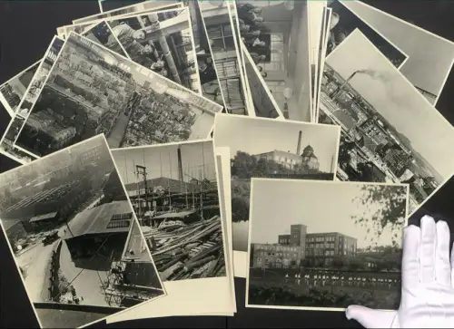 45 Fotografien Erich Bauer, Karlsruhe, Ansicht Backnang, Spinnerei J. F. Adolff AG, Ausbau des Werkes, Werkansicht