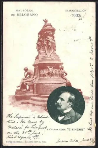 AK Buenos Aires, Mausoleo de Belgrano, Inauguration 1902, E. Ximenes