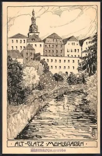 Künstler-AK Glatz, Altstadt, Mühlgraben