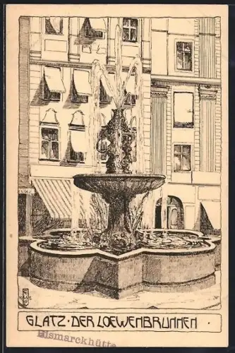 Künstler-AK Glatz, Der Löwenbrunnen