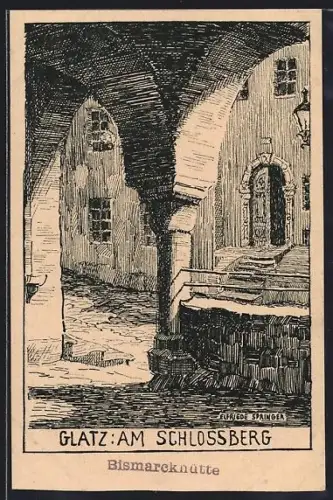 Künstler-AK Glatz, Partie am Schlossberg