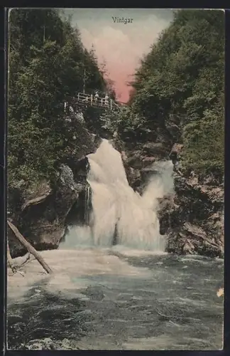 AK Vintgar, Wasserfall mit Brücke