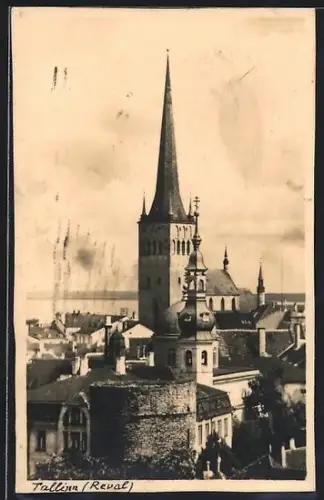 AK Tallinn, Teilansicht mit Kirche aus der Vogelschau