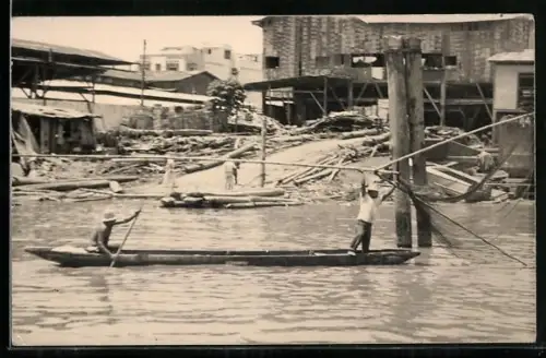 AK Guayaquil /Ecuador, Ortspartie mit Boot