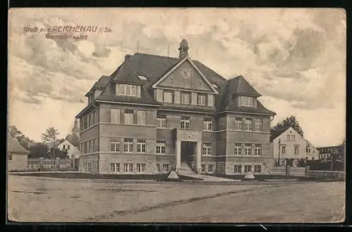 AK Reichenau i. S., Gemeindeamt mit Strassenpartie